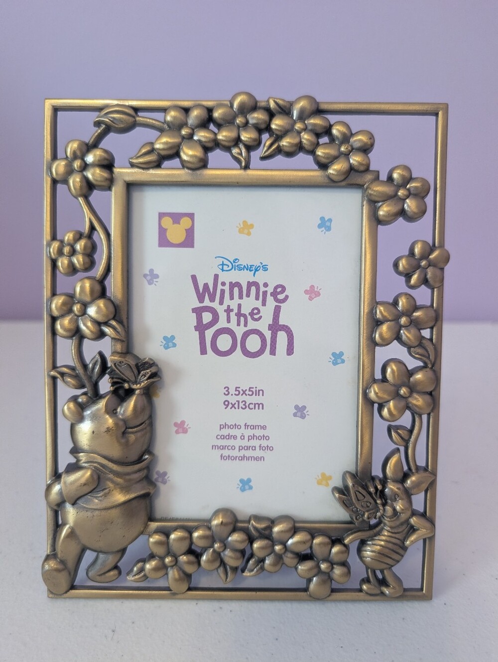 Vintage Disney Winnie the Pooh & Piglet Antique Brass Tone Metal Picture Frame
